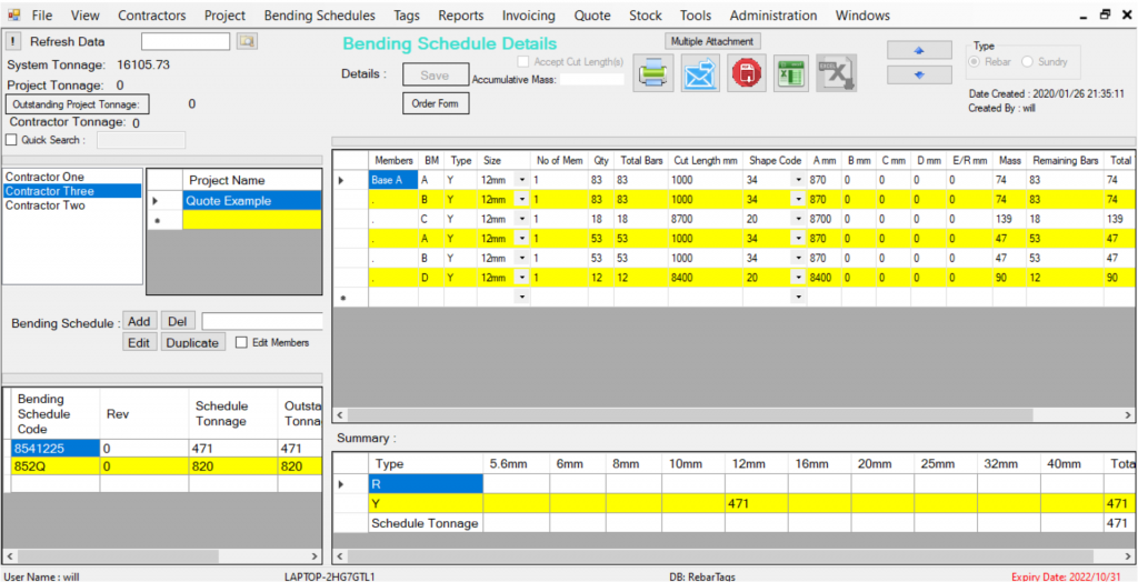 Steelfixing rebar software